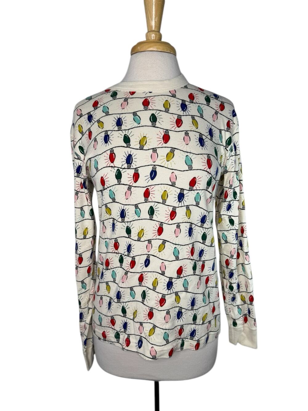HANNA ANDERSSON Holiday Pajama Top in Bright Bulbs Sz Small Adult Lights Organic